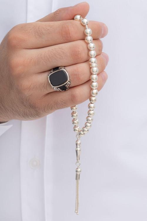 Gümüş Tespih Düz Küre Orta Boy 21Gr
