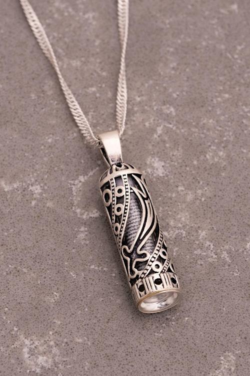 Kadın Gümüş Kolye - Gümüş Zülfikar Işlemeli Muska Cevşen Kadın Kolye