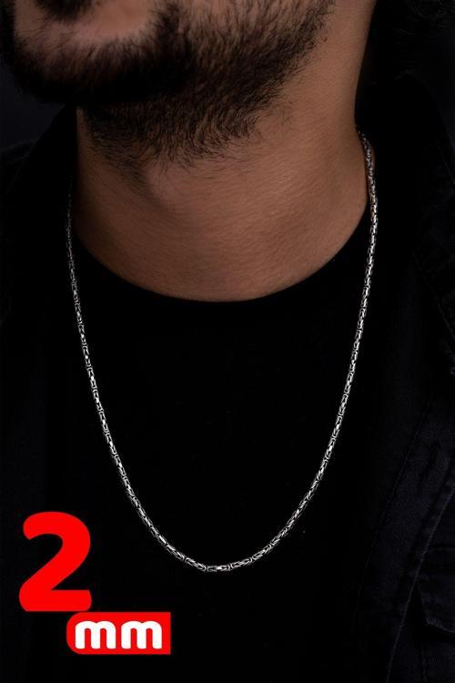 246266144-2Mm Yuvarlak Kral Model 925 Ayar Erkek Gümüş Kolye Zincir 246266144