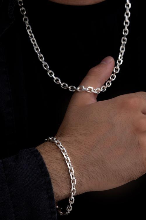 Erkek Gümüş Kolye Ve Erkek Gümüş Bileklik Set - 6.5Mm Forse Model Erkek Gümüş Set