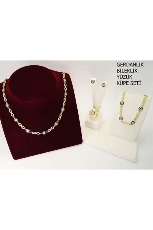 Altın Kaplama Sonsuzluk Temalı Gümüş Gerdanlık Bileklik Yüzük Küpe Takı Seti