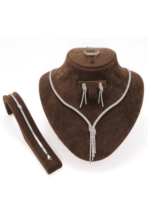 Petra Su Yolu Gümüş Bayan Set - Kolye, Bileklik, Küpe, Yüzük