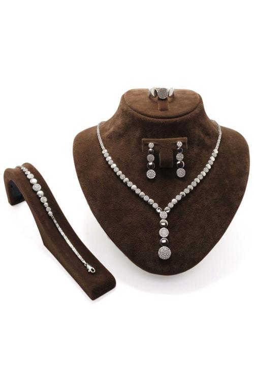 Hürrem Su Yolu Gümüş Bayan Set - Kolye, Bileklik, Küpe, Yüzük