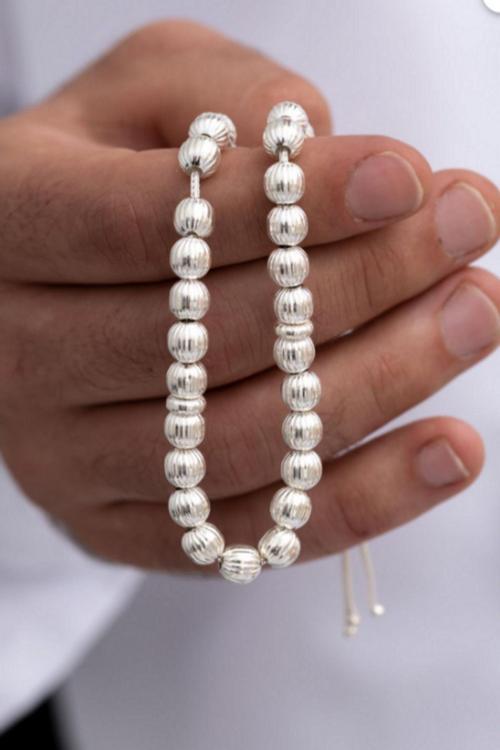 Gümüş Tespih Çizgili Küre Büyük Boy 22Gr