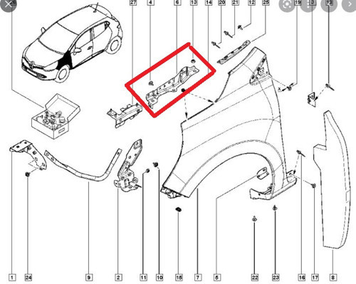 Renault Clio 4 Hb 16/20 Ön Çamurluk Bağlantı Suportu Sol (Orta Kısım) (Sac) (Eagle Body)