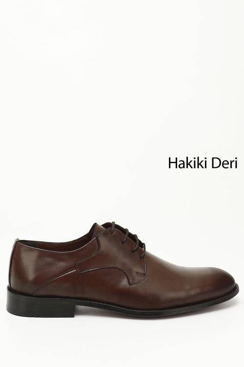 Erkek Kahve Antik Baskılı Kösele Taban Hakiki Deri Klasik Ayakkabı