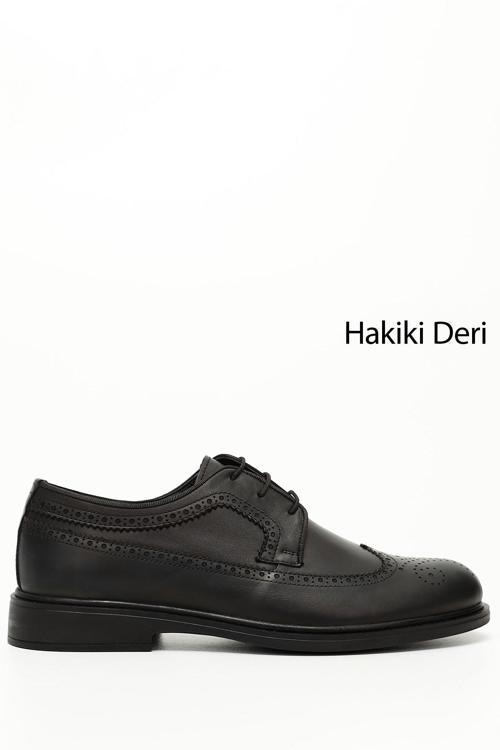 Erkek Siyah Bağcıklı Hakiki Deri Klasik Ayakkabı