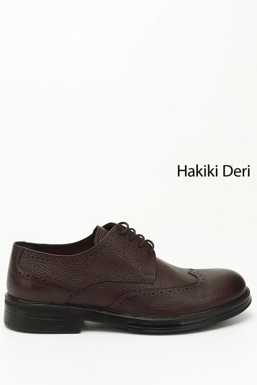 Erkek Kahverengi Bağcıklı Hakiki Deri Klasik Ayakkabı