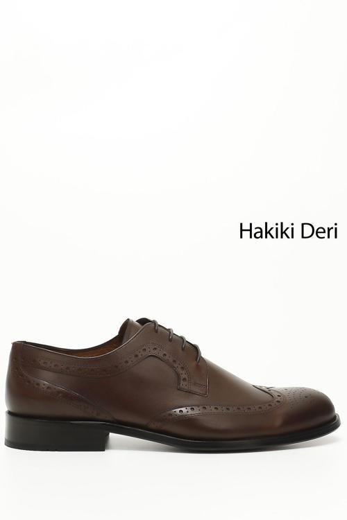 Erkek Kahve Antik Bağcıklı Kösele Taban Hakiki Deri Klasik Ayakkabı