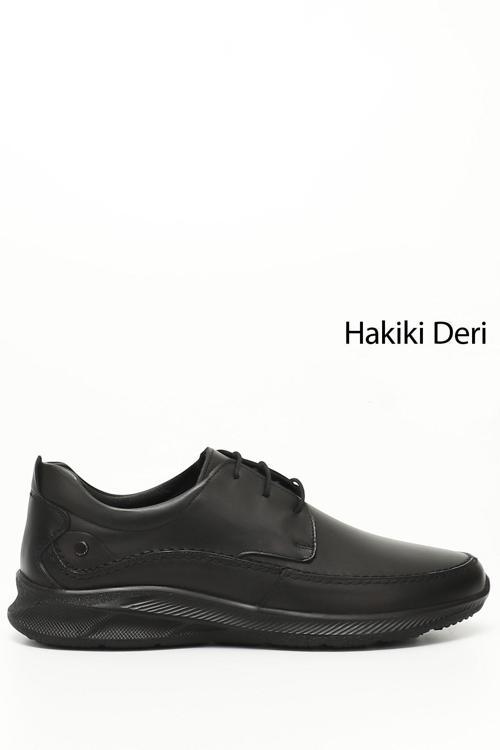 Erkek Siyah Bağcıklı Hakiki Deri Comfort Ayakkabı