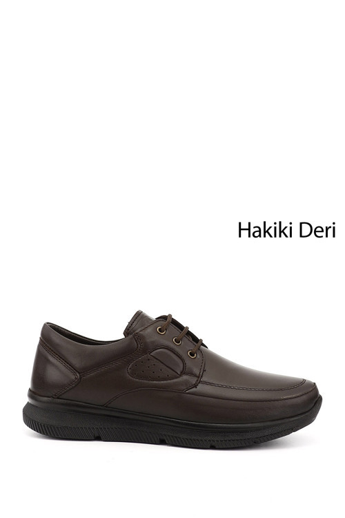 Erkek Koyu Kahve Bağcıklı Hakiki Deri Ayakkabı