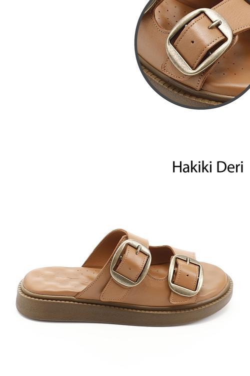 Kadın Taba Tokalı Hakiki Deri Comfort Terlik