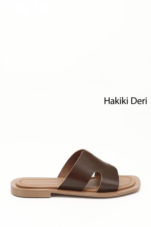 Kadın Kahverengi Hakiki Deri Terlik
