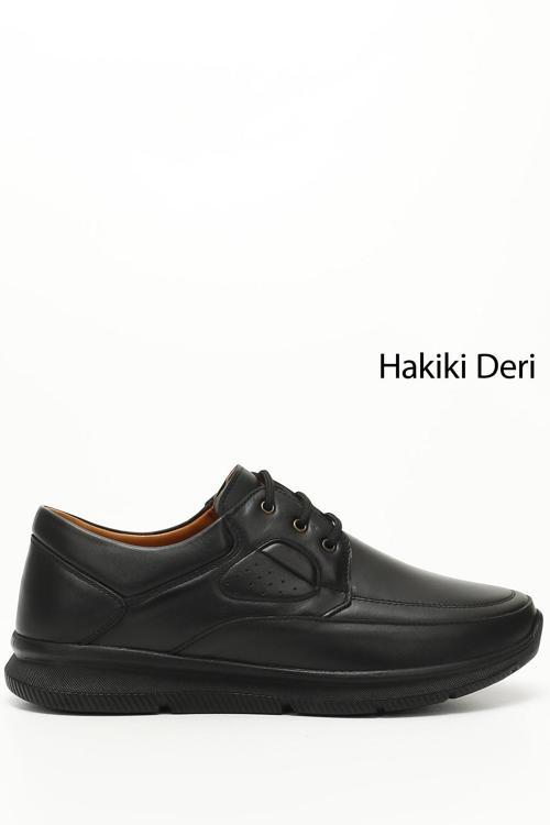 Erkek Siyah Bağcıklı Hakiki Deri Ayakkabı