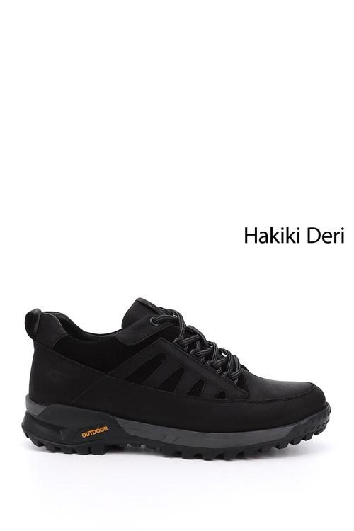 Erkek Siyah Nubuk Bağcıklı Kauçuk Taban Hakiki Deri Sneaker