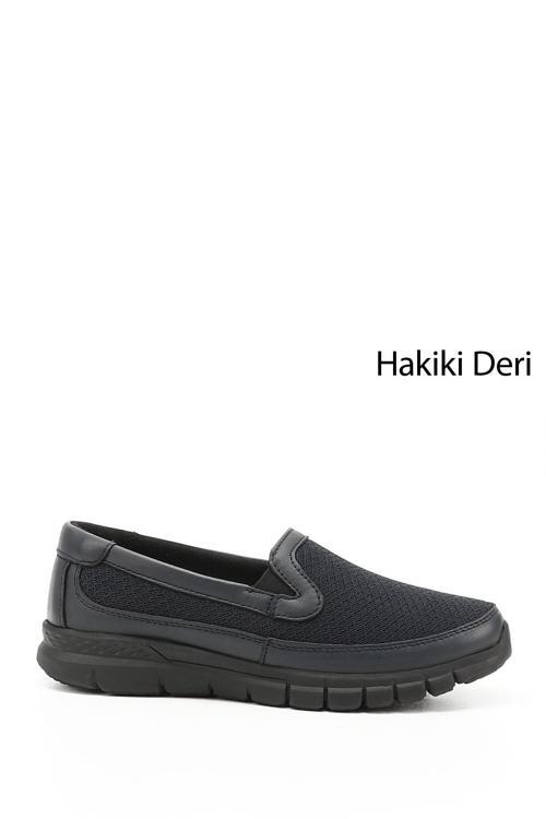 Kadın Lacivert Antik Dolgu Taban Hakiki Deri Comfort Ayakkabı