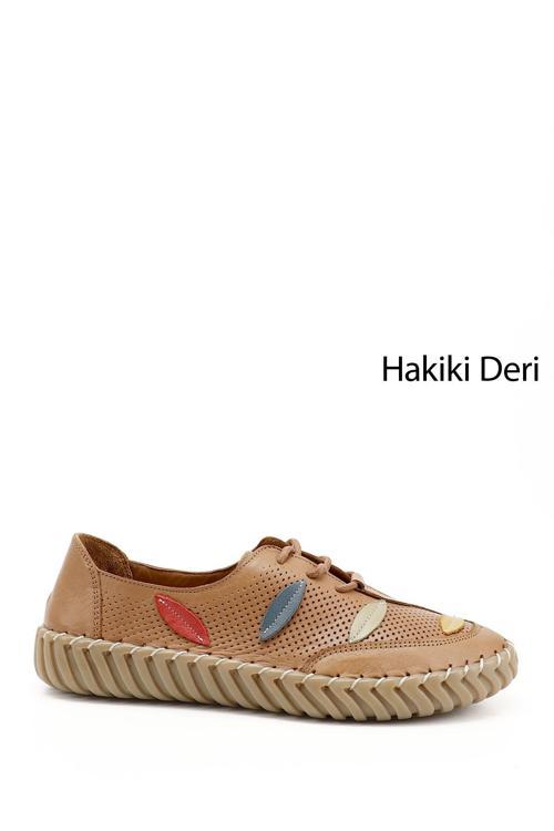 Kadın Taba Antik Bağcıklı Hakiki Deri Comfort Ayakkabı