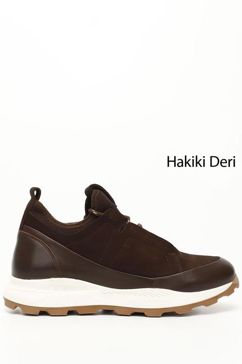 Erkek Kahve Antik Bağcıklı Hakiki Deri Comfort Sneaker