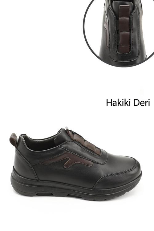 Kadın Siyah Dilden Lastikli Hakiki Deri Comfort Ayakkabı