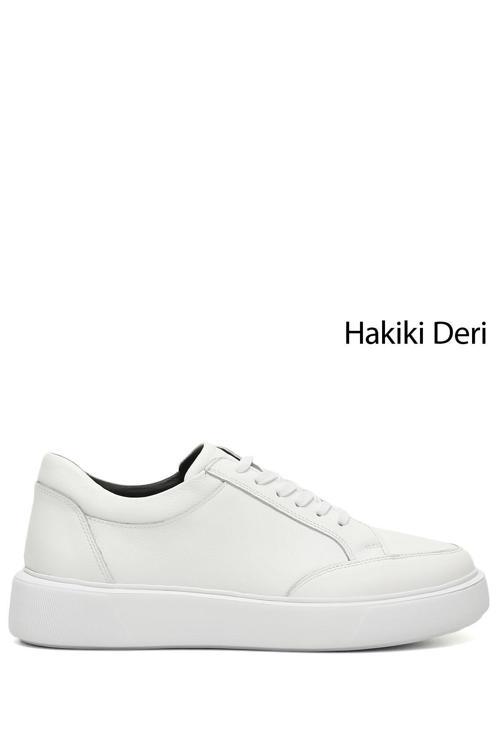 Erkek Beyaz Bağcıklı Hakiki Deri Comfort Sneaker
