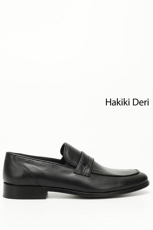 Erkek Siyah Kösele Taban Hakiki Deri Loafer Ayakkabı