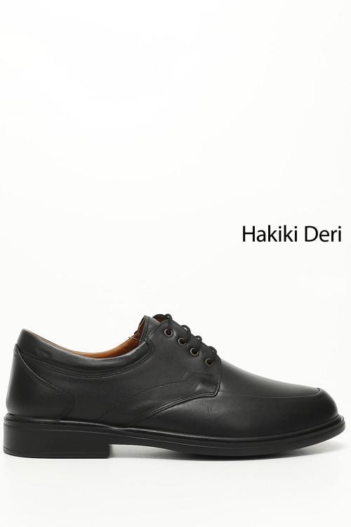 Erkek Siyah Bağcıklı Hakiki Deri Klasik Comfort Ayakkabı