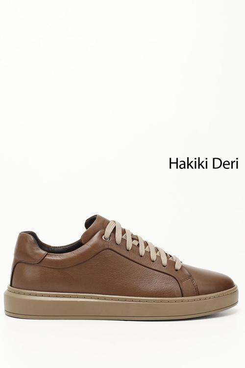 Erkek Kum Bağcıklı Kauçuk Taban Hakiki Deri Sneaker