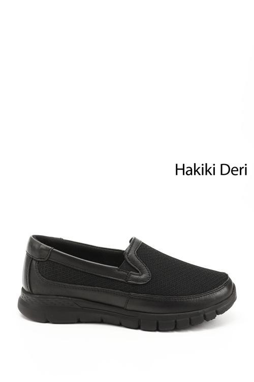 Kadın Siyah Dolgu Taban Hakiki Deri Comfort Ayakkabı