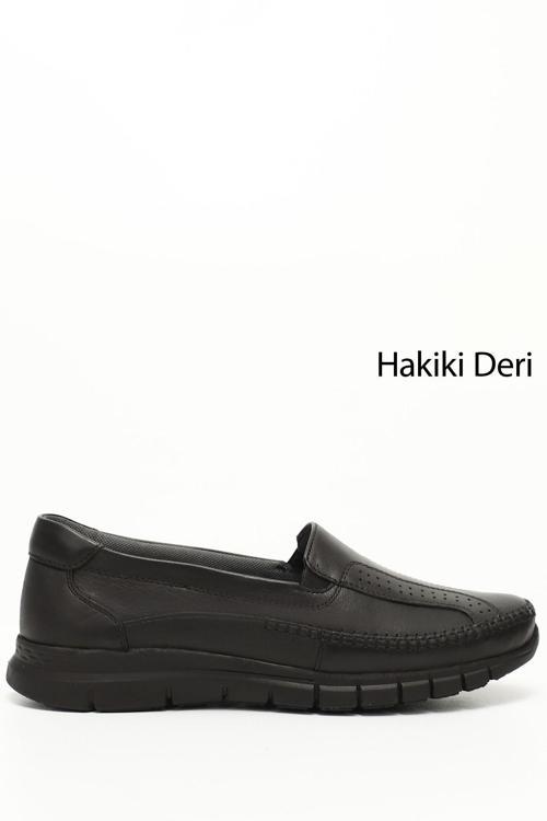 Kadın Siyah Dolgu Taban Hakiki Deri Ayakkabı