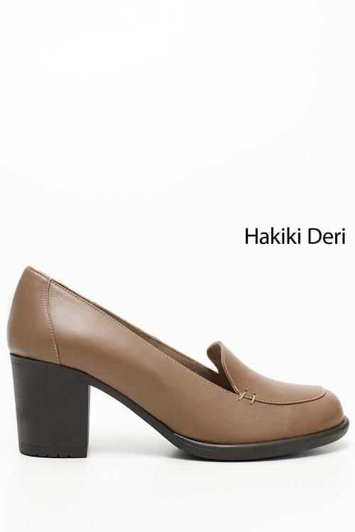 Kadın Vizon Antik Orta Kalın Topuklu Hakiki Deri Ayakkabı