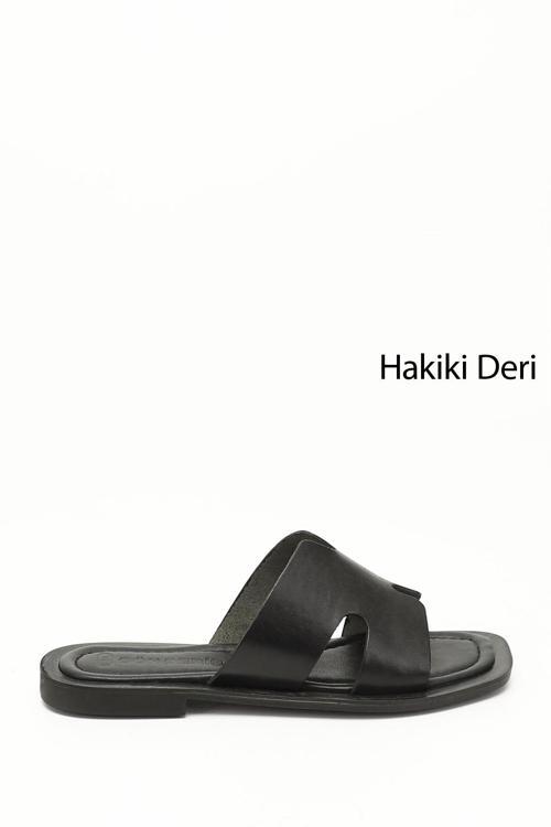 Kadın Siyah Hakiki Deri Terlik