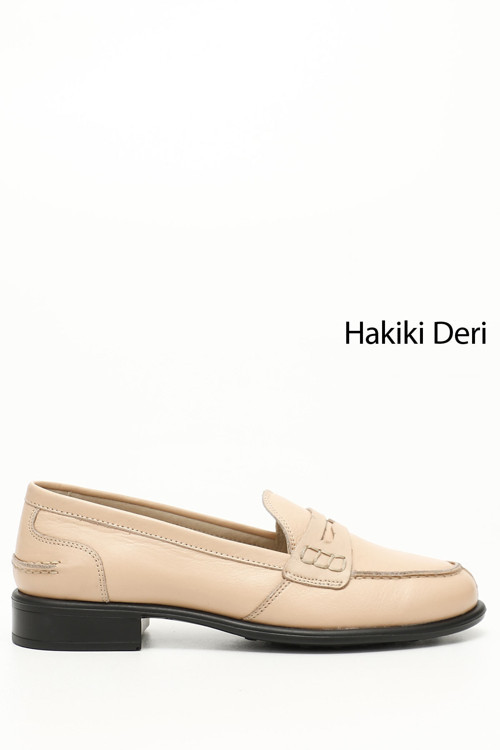 Kadın Ten Hakiki Deri Loafer Ayakkabı