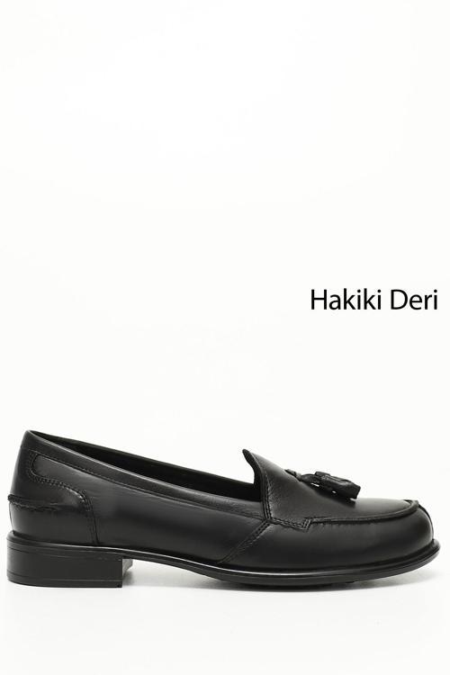 Kadın Siyah Hakiki Deri Loafer Ayakkabı