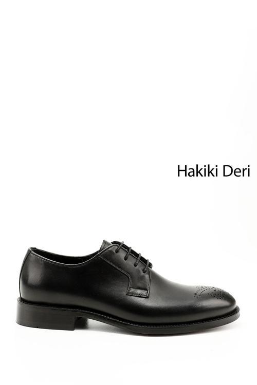 Erkek Siyah Bağcıklı Hakiki Deri Klasik Ayakkabı