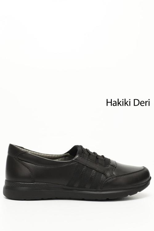 Kadın Siyah Dolgu Taban Hakiki Deri Ayakkabı