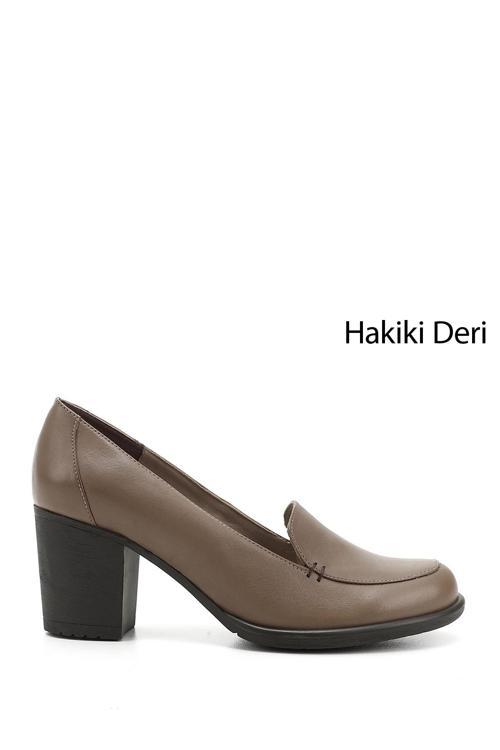 Kadın Vizon Antik Orta Kalın Topuklu Hakiki Deri Ayakkabı