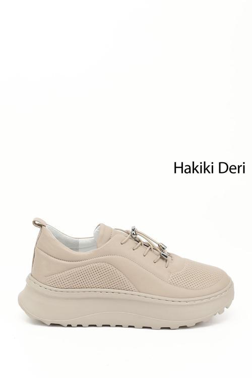 Kadın Nude Lastik Bağcıklı Comfort Hakiki Deri Sneaker