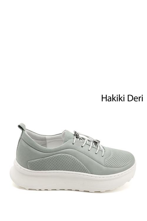 Kadın Su Yeşili Lastik Bağcıklı Comfort Hakiki Deri Sneaker