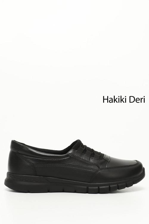 Kadın Siyah Dolgu Taban Hakiki Deri Comfort Ayakkabı