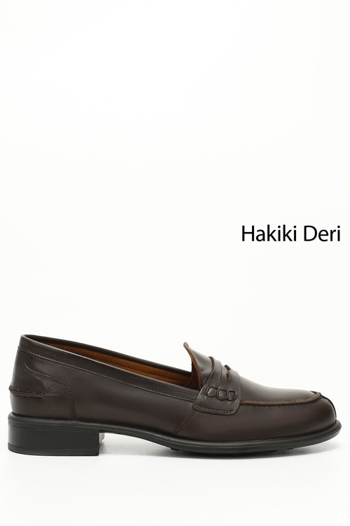 Kadın Kahve Antik Hakiki Deri Loafer Ayakkabı