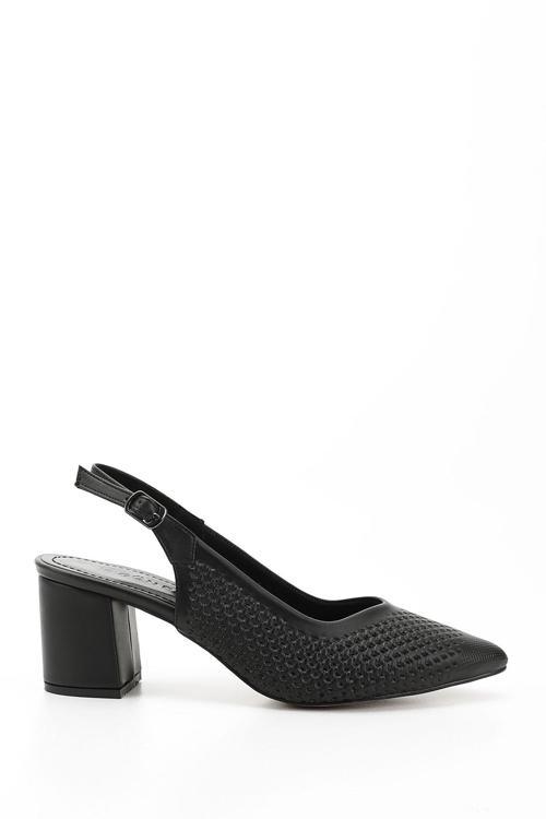 Kadın Siyah Orta Kalın Topuklu Arkası Açık Ayakkabı