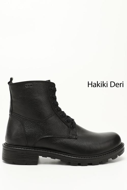 Erkek Siyah Fermuarlı Hakiki Deri Postal Bot
