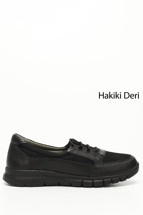 Kadın Siyah Dolgu Taban Hakiki Deri Comfort  Ayakkabı
