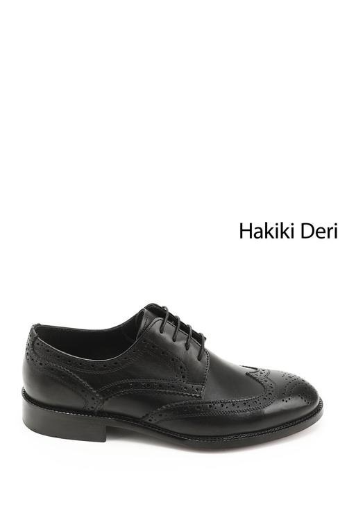 Erkek Siyah Bağcıklı Hakiki Deri Klasik Ayakkabı