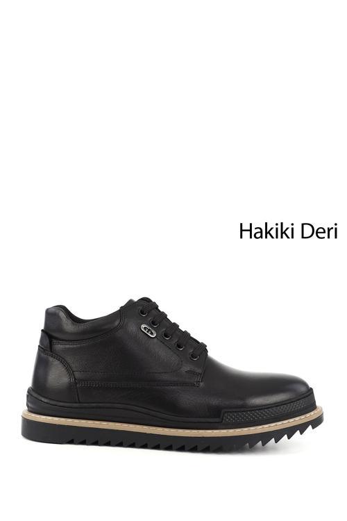 Erkek Siyah Fermuarlı Hakiki Deri Outdoor Bot