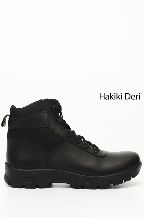 Erkek Siyah Fermuarlı Hakiki Deri Outdoor Bot