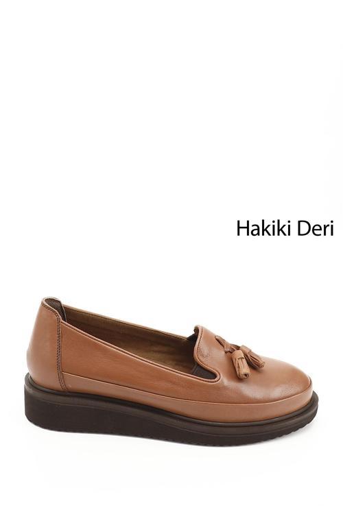 Kadın Taba Antik Dolgu Taban Püsküllü Hakiki Deri Ayakkabı