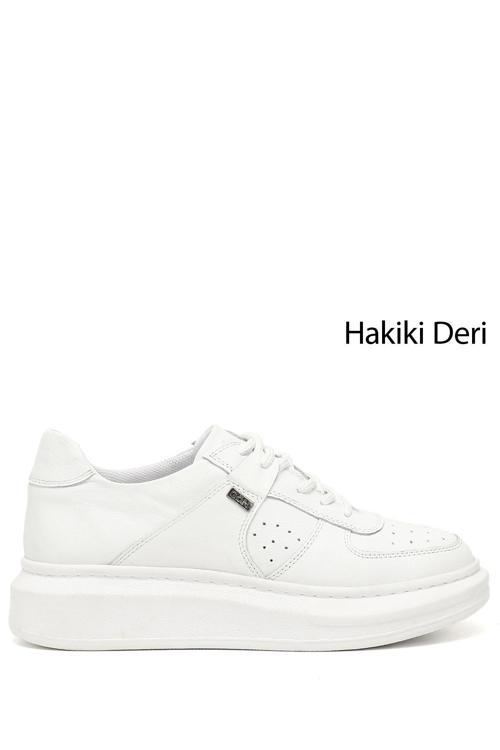 Kadın Beyaz Dolgu Taban Hakiki Deri Sneaker