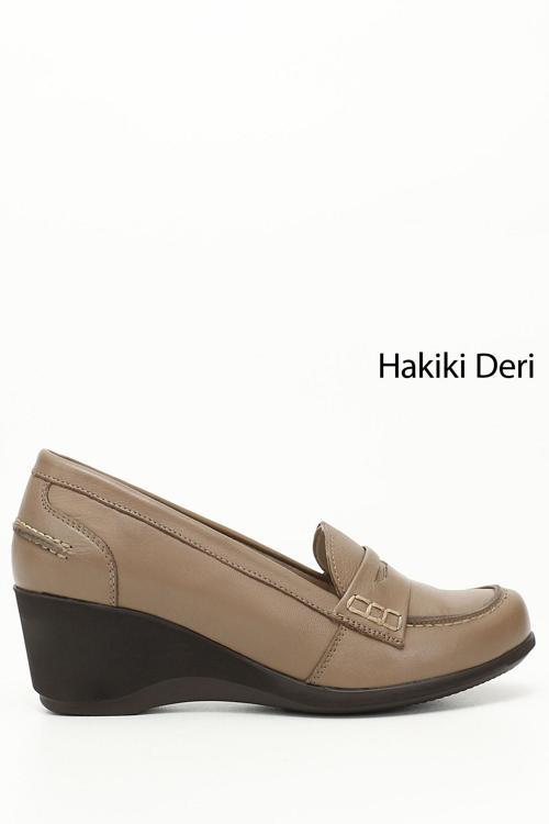 Kadın Vizon Antik Dolgu Taban Hakiki Deri Loafer Ayakkabı