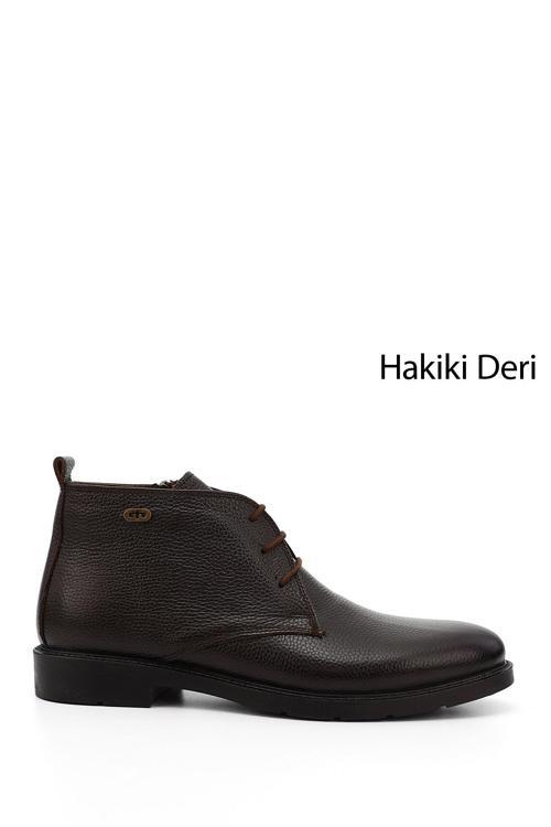 Erkek Kahve Antik Fermuarlı Hakiki Deri Klasik Bot